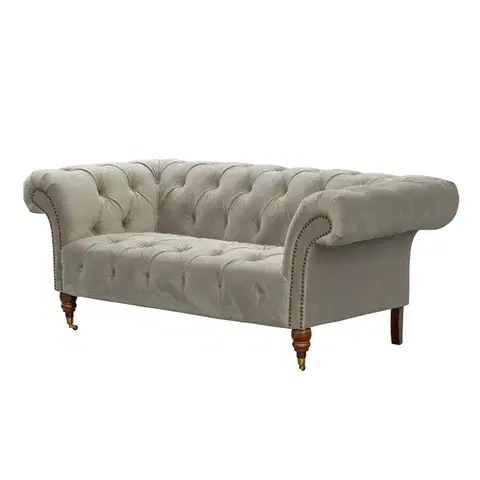 Dekoria Pohovka Chesterfield Glamour Velvet Light Grey pre 2 osoby, 187 x 94 x 74 cm