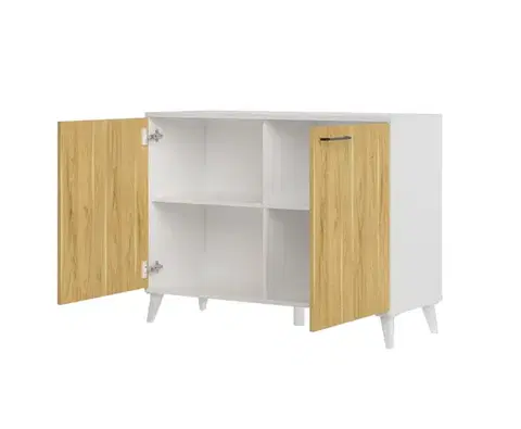 BOSKO 44 komoda, biela matná / americký orech svetlý