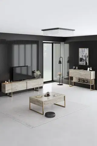 TV stolík Luxe - Travertine, Gold