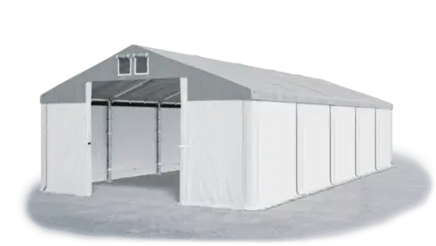 Skladový stan 5x10x2,5m strecha PVC 560g/m2 boky PVC 500g/m2 konštrukcie ZIMA PLUS Šedá Bílá Bílá
