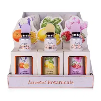 Set starostlivosti o ruky ESSENTIAL BOTANICALS v darčekovej krabičke s pilníkom , 3 motívy / 3 vône, vôňa: pomaranč a levanduľa / citrón a bazalka / jahoda a ibištek