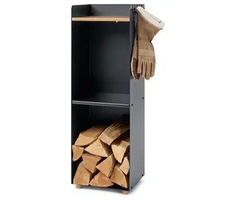 Vysoký regál na krbové drevo s odkladacou plochou