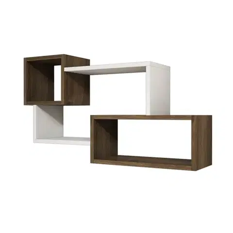 Nástenná polica Afro - White, Walnut - POSLEDNÝ KUS