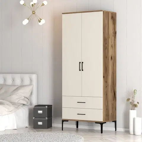 Šatníková skriňa Kumsal T - Walnut, Cream