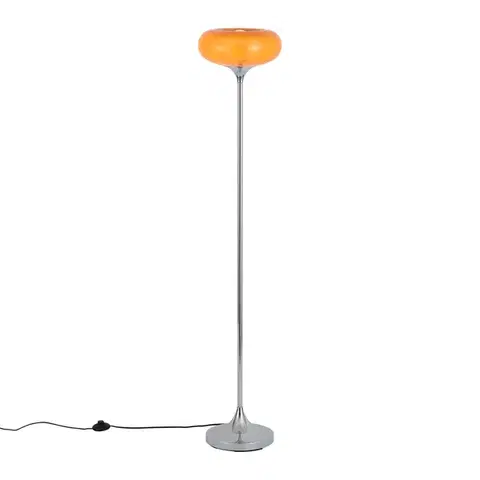 Retro stojaca lampa chrómová s oranžovým skleneným tienidlom 150 cm - Glaze