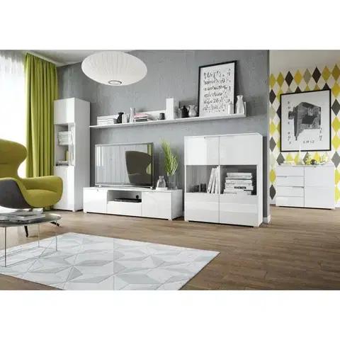 Komoda Selene 5 100 cm biela lesklá/matná