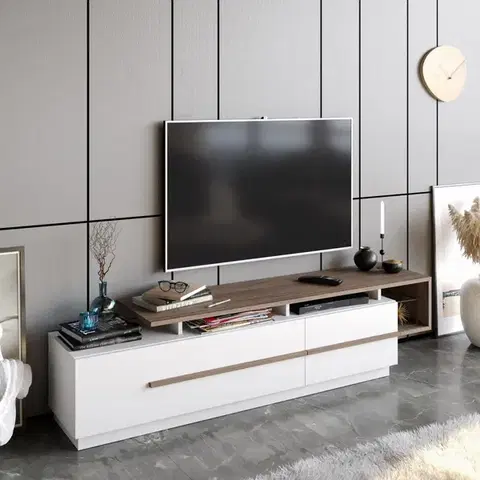 TV stolík Pia - Walnut, White
