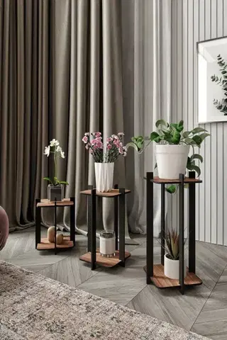 Wooden Plant Stand Flower Desk Square - Walnut