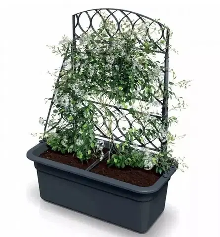 Kinekus Kvetináč / truhlík plastový s pergolou 580x288 mm, antracit, výška 225 / 780 mm