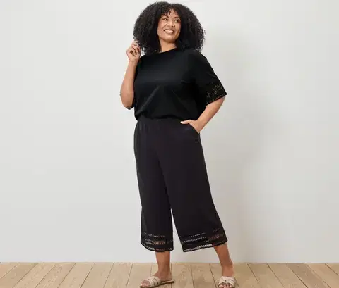 Nohavice culottes s výšivkou