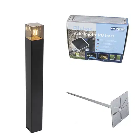 Stojacia vonkajšia lampa čierna 70 cm IP44 s dymovým sklom - Dánsko