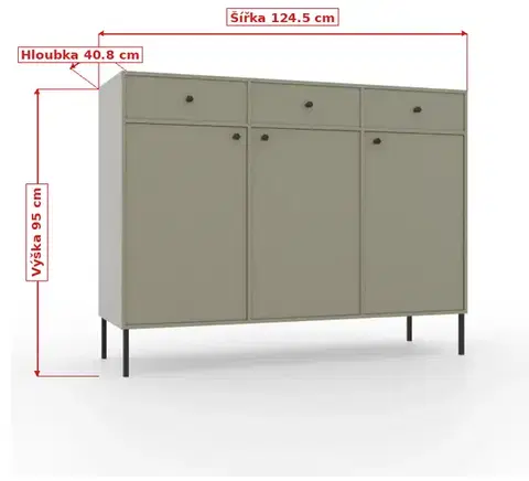 Komoda Tilina 3D 3S 125 cm eukalyptus/čierna