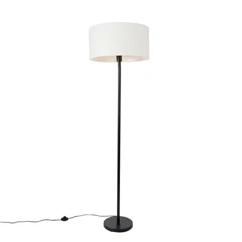 Stojaca lampa čierna s tienidlom bielym 50 cm - Simplo