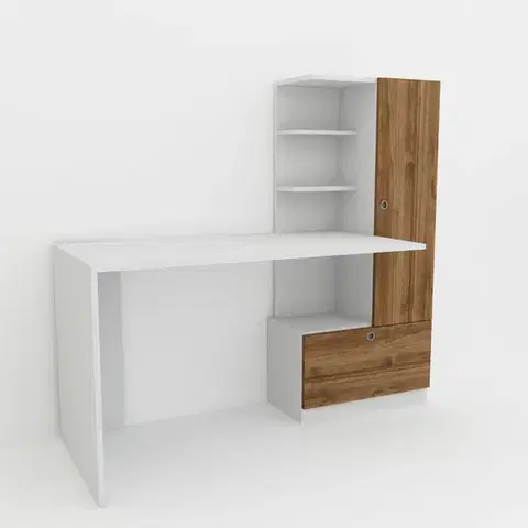 Písací stôl Merinos - White, Walnut