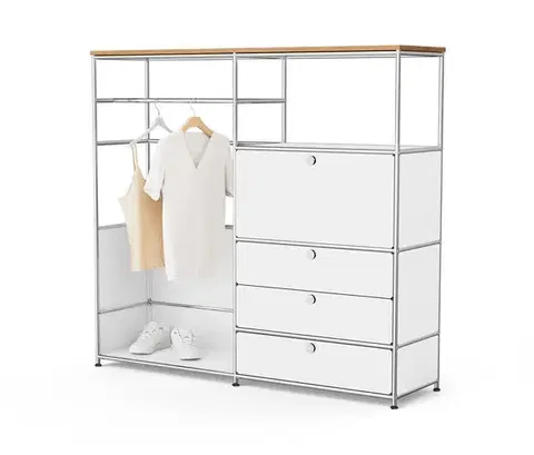 Kovová komoda »CN3« s drevenou doskou, 1 tyčou na oblečenie, 1 priehradkou a 3 zásuvkami, biela