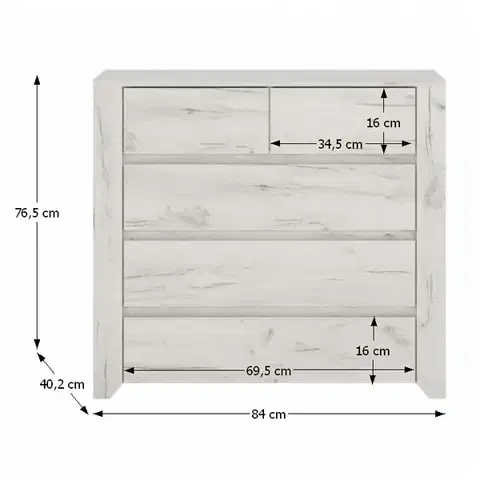 KONDELA Angel Typ 43 5S zásuvková komoda biela / craft