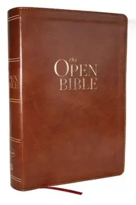 The Open Bible: Read and Discover the Bible for Yourself (NKJV Brown Leathersoft, Red Letter, Comfort Print) - Thomas Nelson