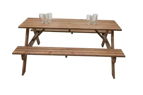 DEOKORK Masívny drevený pivný set z borovice 220 cm hrúbka 30 mm (morený)
