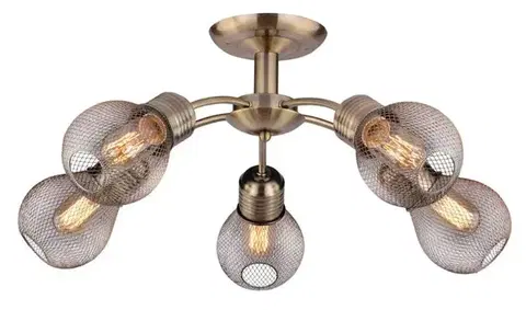 Stropná lampa s patinovaným drôteným tienidlom 5x60W Gliva