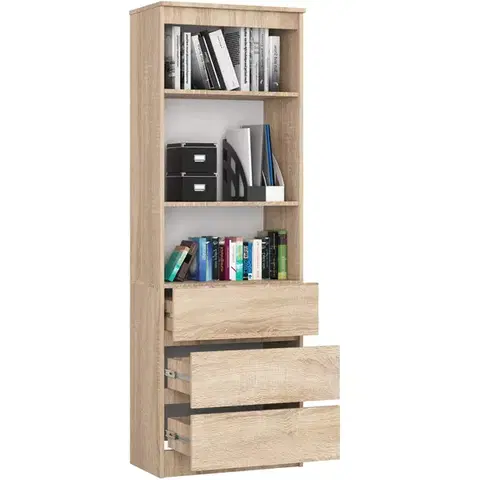 Kancelársky regál Rexa 60 cm 3 zásuvky a 2 police dub sonoma