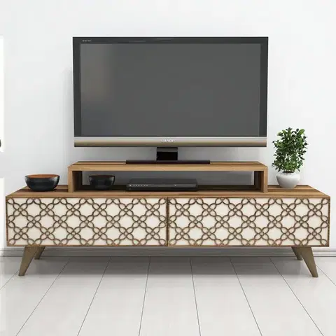 TV stolík City - Walnut, Cream