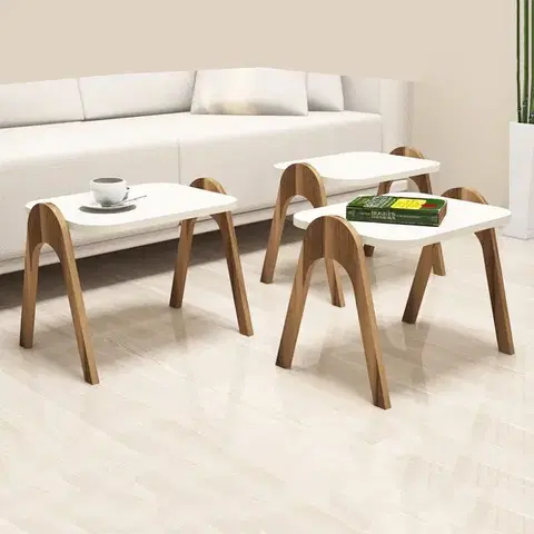 Sada odkladacích stolíkov (3 kusy) Paris - Walnut, Cream
