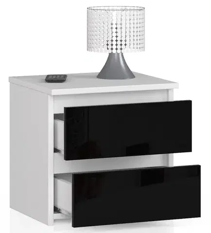 Nočný stolík CL2 40 cm biely/čierny lesk