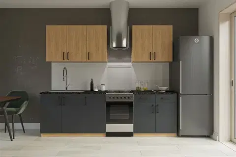 SILVER jednoduchá kuchynská linka 200 cm, dub kraft zlatý-antracyt