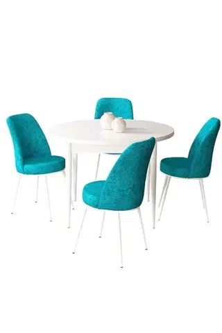 Dining Table & Chairs Set (5 Pieces) Tor - White, Turquoise