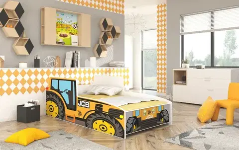 Dětská postel s matrací Karly Traktor 160x80 žlutá