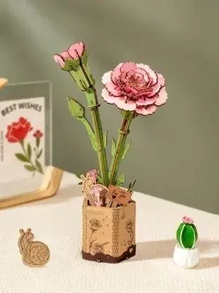Drevené 3D puzzle Ružový karafiát