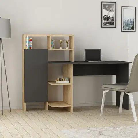 Písací stôl s regálom Bugra antracit/dub prírodný