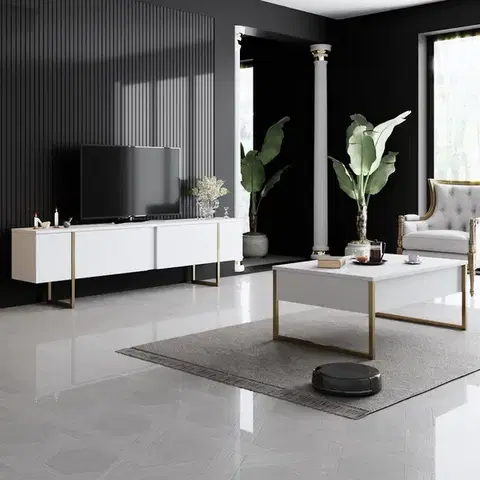 TV stolík Luxe - White, Gold