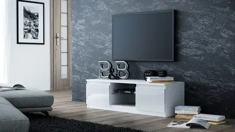 SZEBY moderný TV stolík, biely lesk