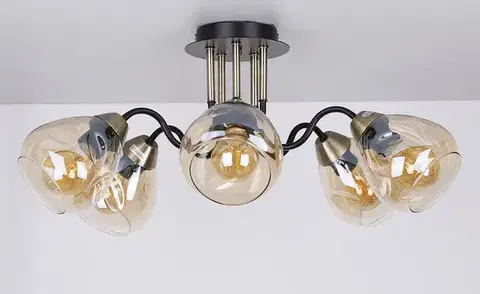 Stropná lampa čierna/zlatá dymová 5xE27 Unica