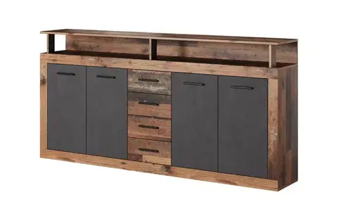 Komoda Luna 190 cm dub Matera tmavý/šedá
