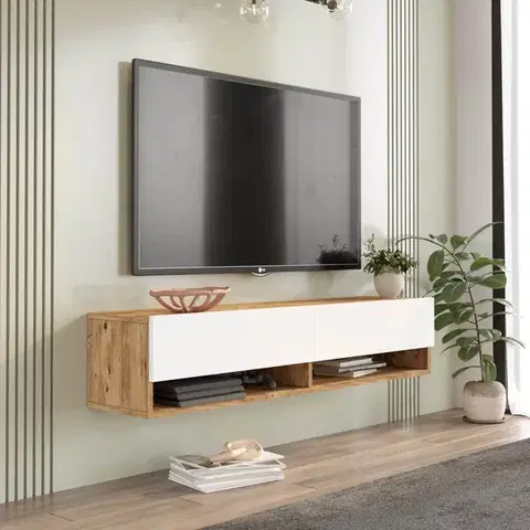 závesný TV stolík FREY 11, farba borovica + biela