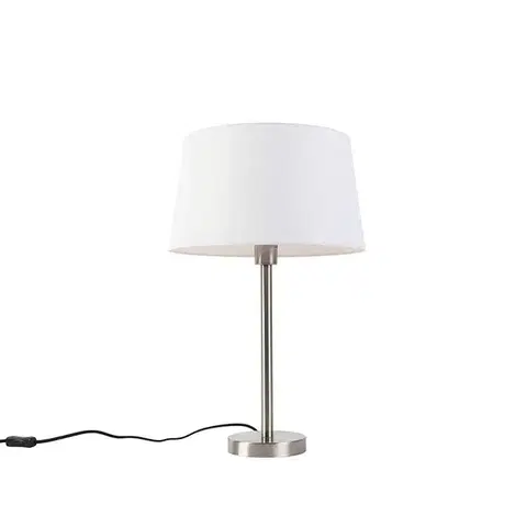 Moderná stolná lampa oceľ s bielym tienidlom 32 cm - Simplo