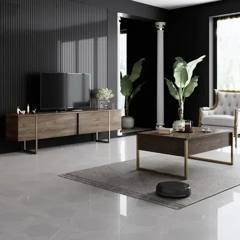 Konferenčný stolík Luxe - Walnut, Gold