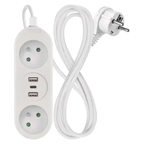 Predlžovací kábel s 2 zásuvkami, 2 USB a USB-C Taylor 1,4 m biely