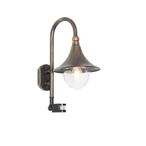 Vonkajšia nástenná lampa starožitné zlato IP44 vrátane snímača pohybu - Daphne