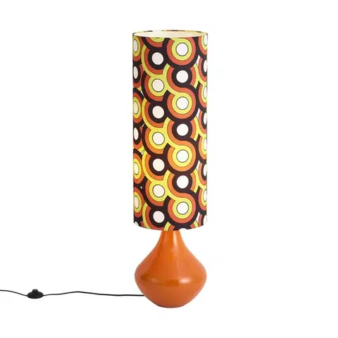 Retro stojaca lampa oranžová s látkovým tienidlom viacfarebná - Mina