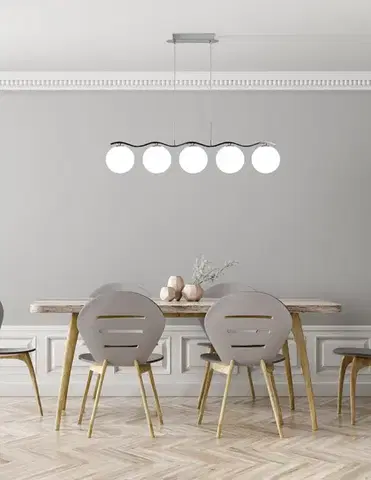 Závesná lampa chróm/biela guľa 5 Ramon