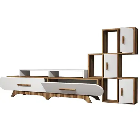 TV skrinka / Obývacia stena Flora S - Walnut, White