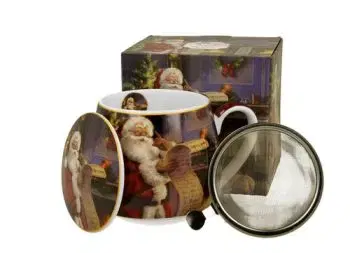 Porcelánový sudový hrnček so sitkom a krytom Santov list 430 ml