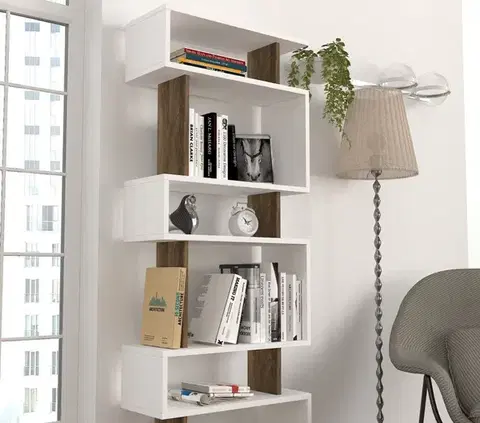 Knižnica Blok - White, Walnut