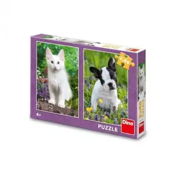 Puzzle Buldoček a mačiatko 2x48 Dino - Dino Toys