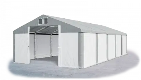 Skladový stan 5x10x2,5m strecha PVC 560g/m2 boky PVC 500g/m2 konštrukcie ZIMA PLUS Šedá Bílá Šedá