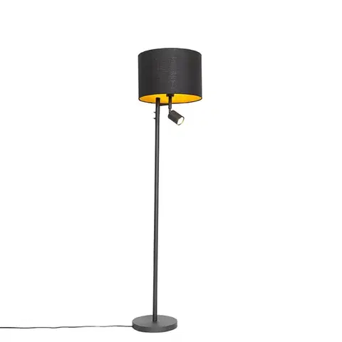 Stojaca lampa čierna so zlatým vnútrom a svetlom na čítanie - Jelena