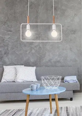 Závesná lampa biela s nastaviteľnou výškou 2x60W E27 rám